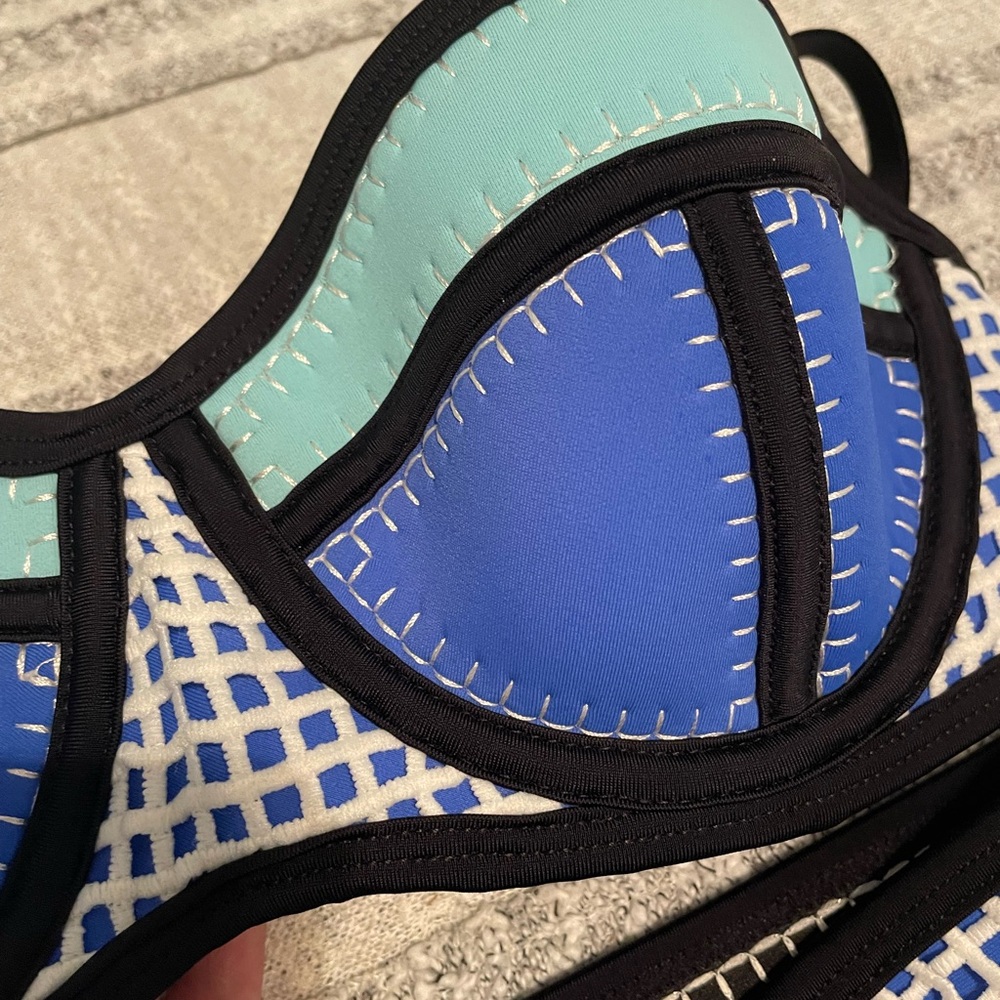 Blue and Black Geometric Neoprene Bikini with Structured Top NWOT - Picture 3 of 4